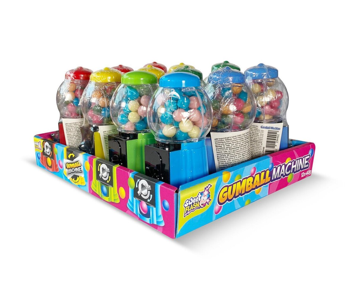 Sweet Flash Lot de 12 mini-machines à chewing-gum rechargeables de 13 cm