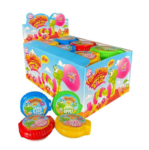 Sweet Flash Crazy Fun-a-Conda with tattoo gum roll (raspberry, fruit, apple, cherry) 24 pieces