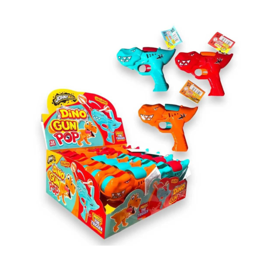 Johny Bee Dino Gun Pop 12 pièces – Un plaisir de succion sucré avec la puissance des dinosaures !