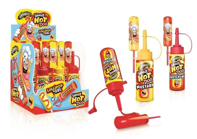 Sucette et gel pour hot-dog Johny Bee Squeeze, 12 pièces 