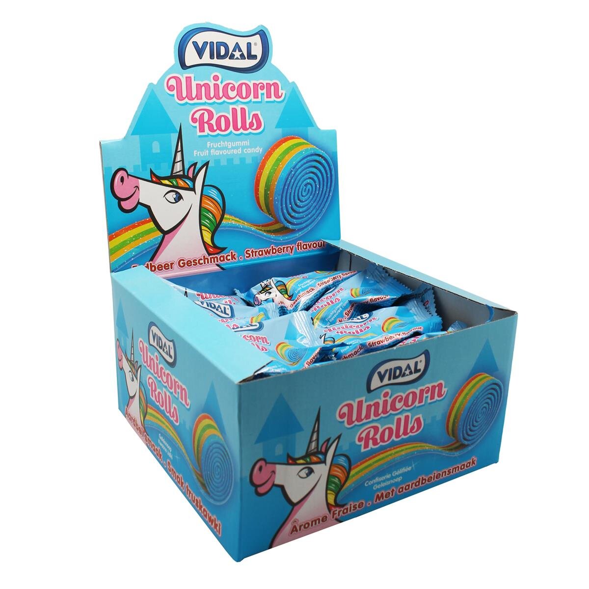 Vidal Rolla Belta Unicorn, mehrfarbige Fruchtgummirolle Erdbeergeschmack 24 Stück