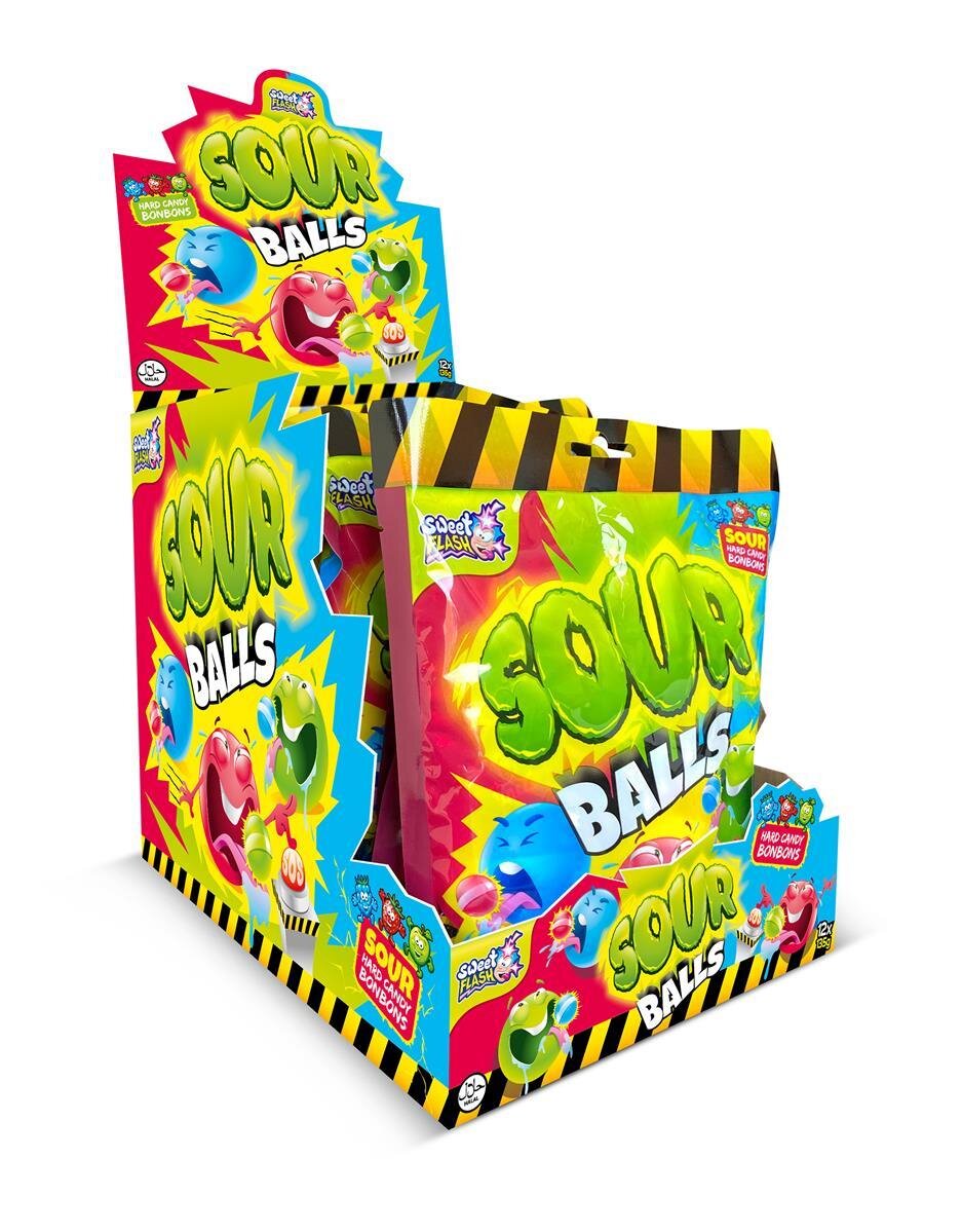 Sweet Flash Super Sour Balls 12 Beutel Bonbons Halal Super Sauer