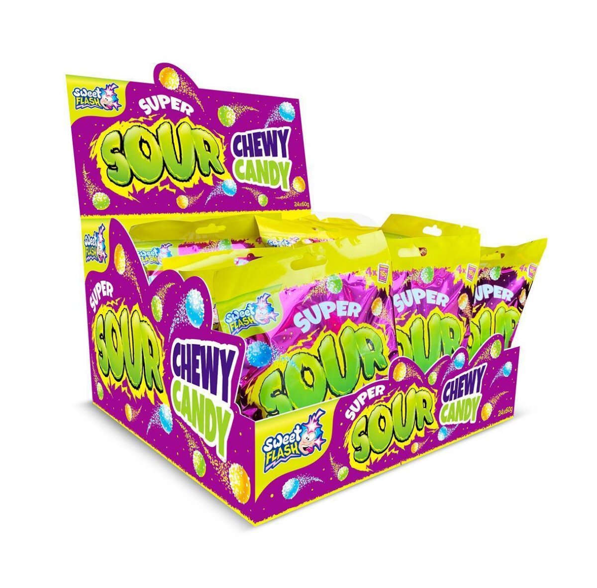 Sweet Flash Super Sour Chewy Candy 24 Stück Kaubonbons