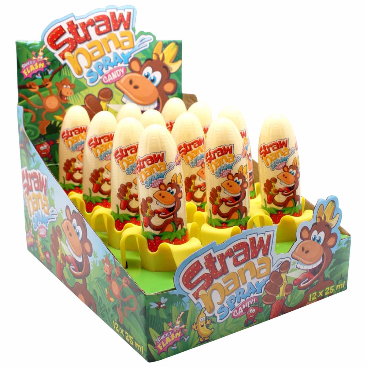 Sweet Flash Strawnana Candy Spray mit Erdbeer-Bananengeschmack 15 cm 12 Stück