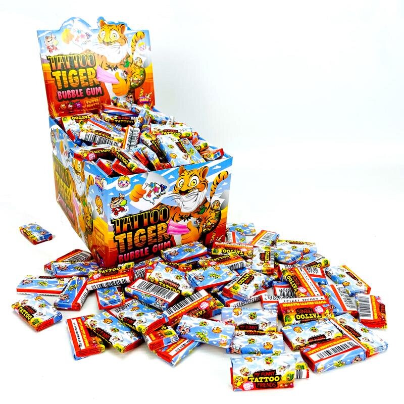 Sweet Flash Tattoo 200 Stück Tiger Bubble Gum, Kinderkaugummi mit Tattoo
