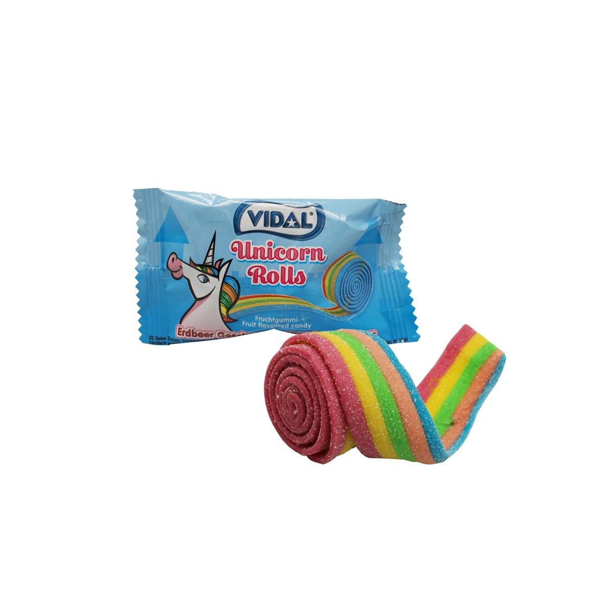 Vidal Unicorn mehrfarbige Fruchtgummirolle, Erdbeergeschmack 19 g
