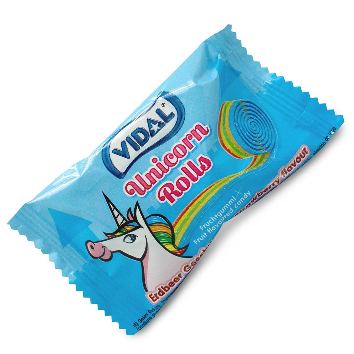 Vidal Unicorn mehrfarbige Fruchtgummirolle, Erdbeergeschmack 19 g